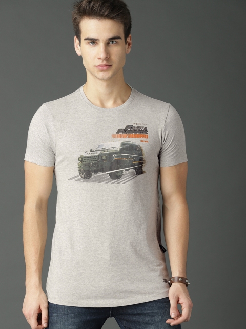 

Roadster Fast and Furious Men Grey Melange Printed Round Neck T-shirt