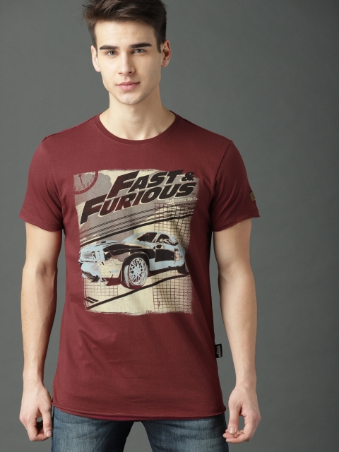 

Roadster Fast and Furious Men Maroon Printed Round Neck T-shirt