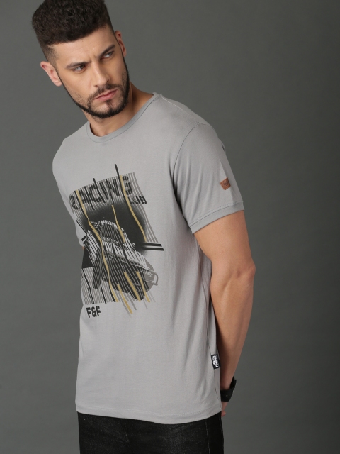 

Roadster Fast and Furious Men Grey Printed Round Neck Pure Cotton T-shirt