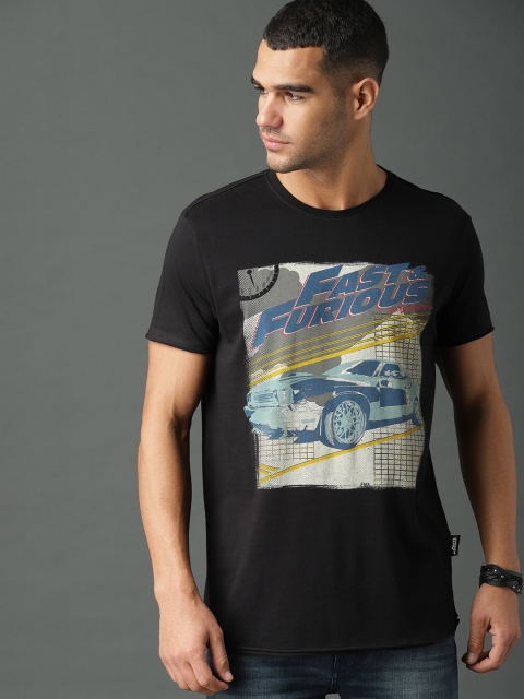 

Roadster Fast and Furious Men Black Printed Round Neck T-shirt