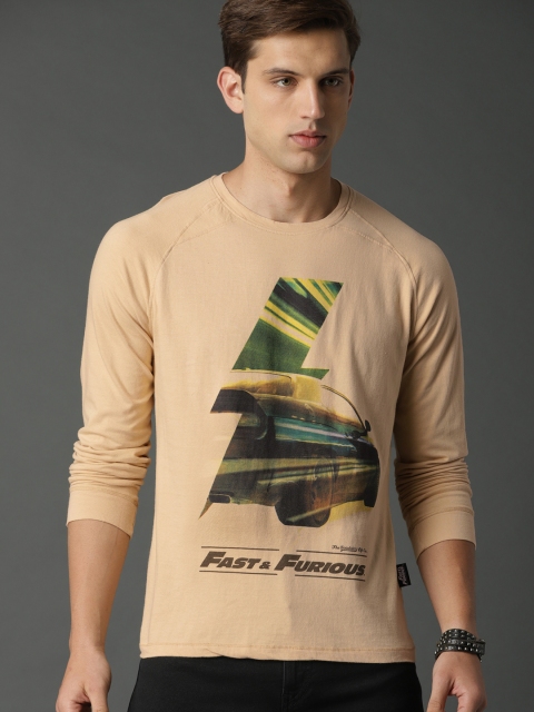 

Roadster Fast and Furious Men Beige Fast and Furious Collection Printed Round Neck T-shirt