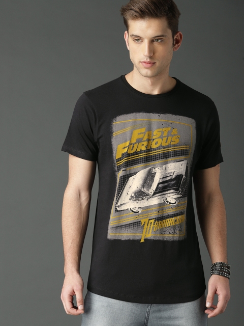 

Roadster Fast and Furious Men Black Printed Round Neck Pure Cotton T-shirt