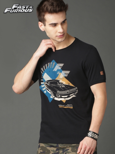 

Roadster Fast and Furious Men Black Printed Round Neck T-shirt