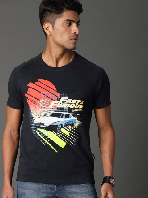 

Roadster Fast and Furious Men Navy Blue Printed Round Neck T-shirt