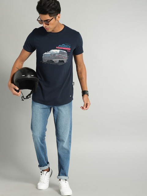 

Roadster Fast and Furious Men Navy Blue Printed Round Neck T-shirt