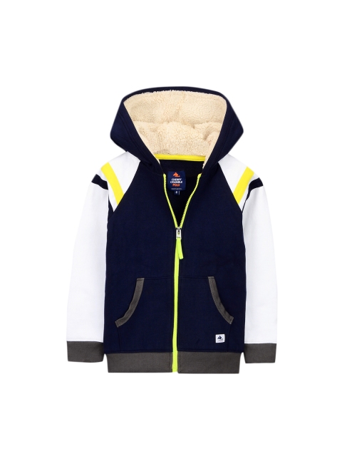 

Cherry Crumble Kids Navy Blue & White Colourblocked Hooded Sweatshirt