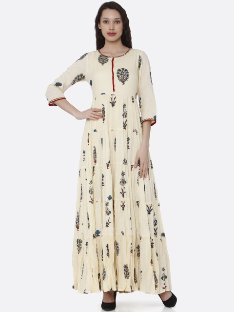 

RAISIN Women Cream-Coloured Printed Fit and Flare Dress