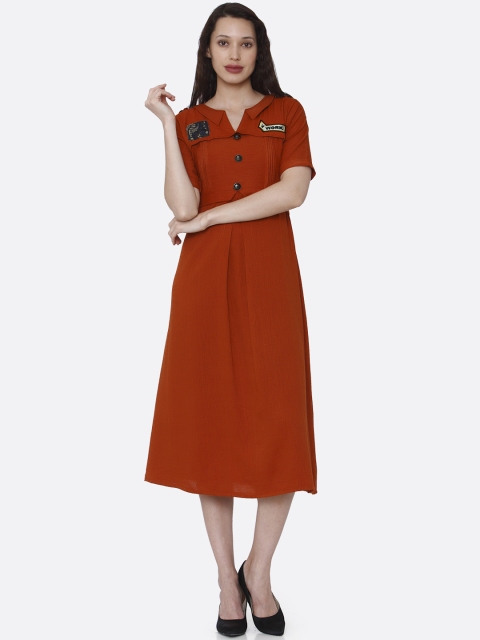 

RAISIN Women Orange Solid Fit and Flare Dress