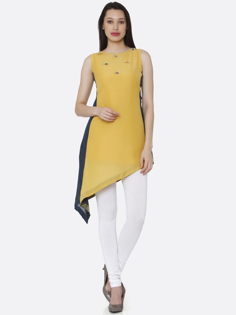 

RAISIN Yellow Solid Boat Neck Tunic