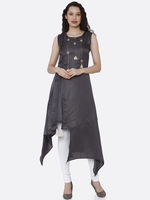 

RAISIN Grey Embroidered Asymmetric A-Line Kurta