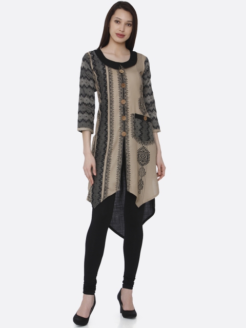 

RAISIN Cream-Coloured & Grey Printed A-Line Kurta