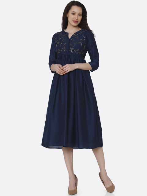 

RAISIN Women Navy Blue Solid Empire Dress