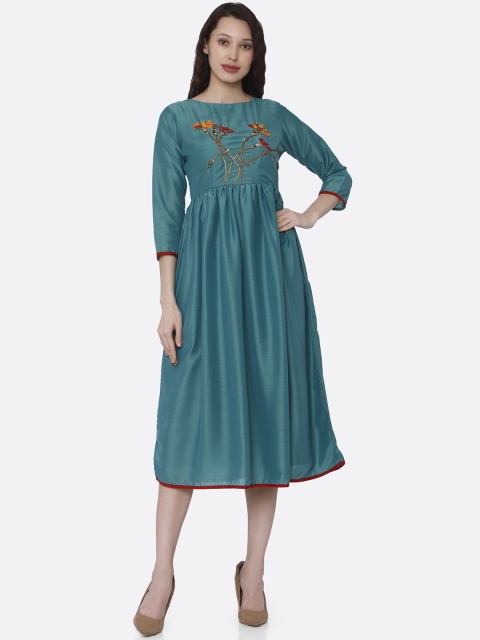 

RAISIN Teal Blue Embellished A-Line Kurta Dress
