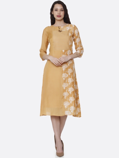 

RAISIN Women Yellow Printed A-Line Dress