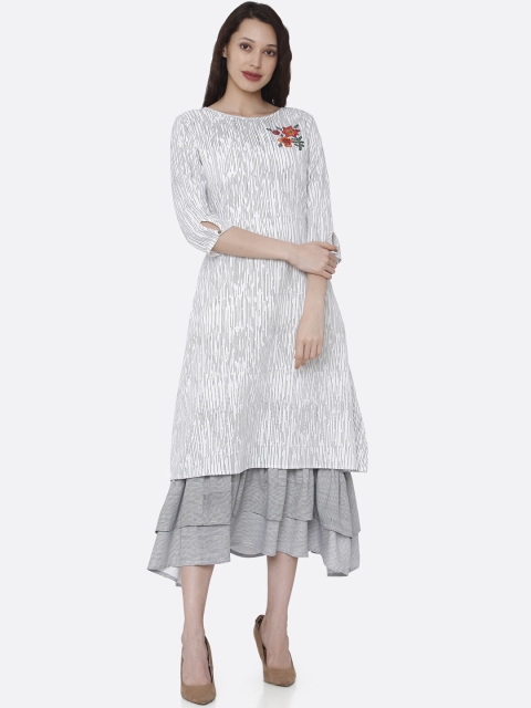 

RAISIN Women White Printed A-Line Dress