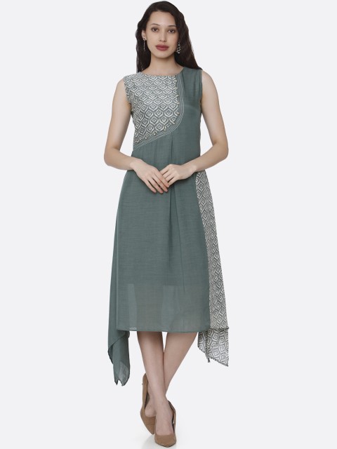

RAISIN Women Green Printed A-Line Dress