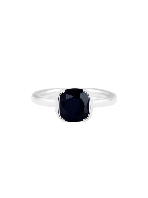

TALISMAN Women Rhodium-Plated Silver-Toned & Black Onyx-Studded Handcrafted Ring