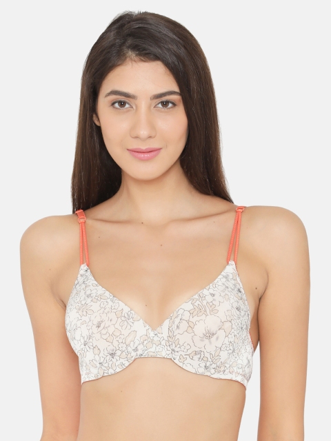 

Clovia Padded Underwired Floral Print Push-Up T-Shirt Bra, Off white