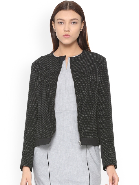 

Van Heusen Women Black Self Design Open Front Jacket