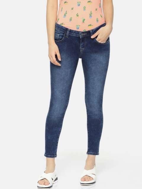 

Jealous 21 Women Blue Super Skinny Fit Mid-Rise Clean Look Stretchable Cropped Jeans