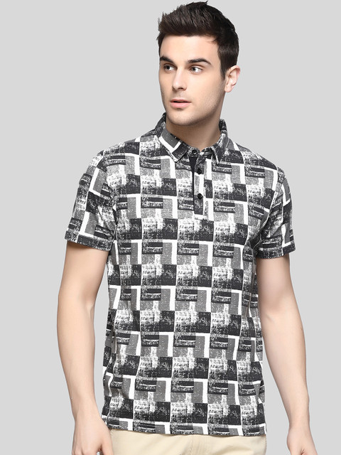 

BLACK BUCK Men Black Printed Polo Collar T-shirt