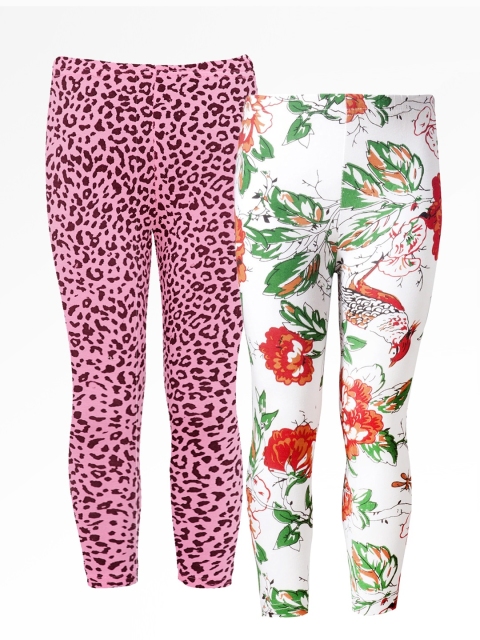 

naughty ninos Girls Pack of 2 Printed Ankle-Length Leggings, Pink
