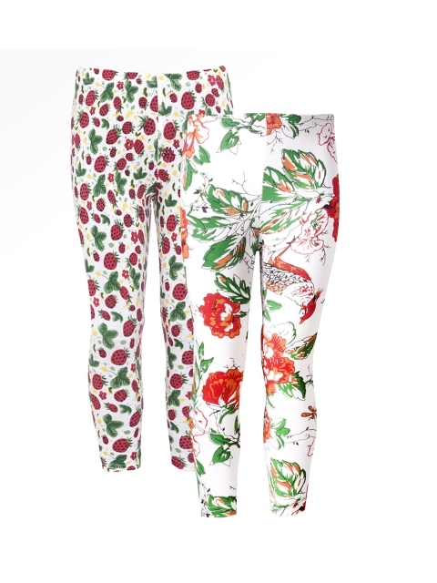 

naughty ninos Girls Pack of 2 Printed Ankle-Length Leggings, White