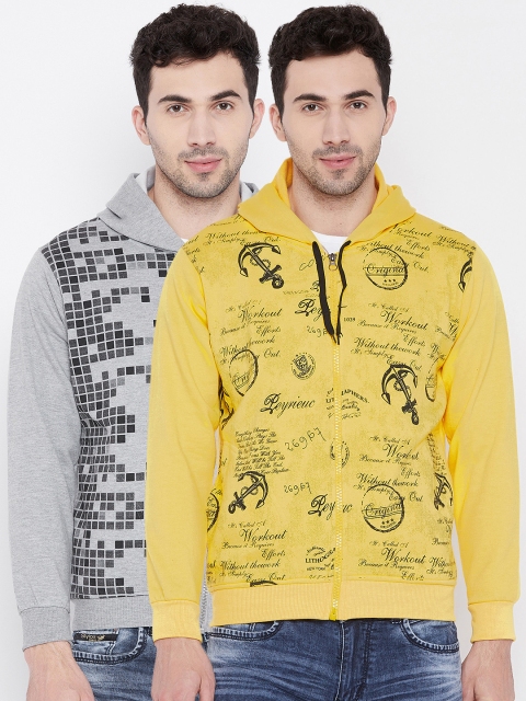 

VIMAL JONNEY Men Pack of 2 Printed Hooded Sweatshirts, Yellow
