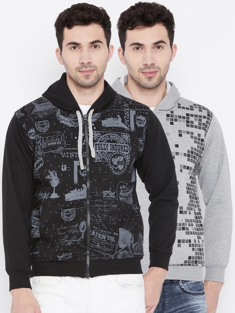 

VIMAL JONNEY Men Pack of 2 Printed Hooded Sweatshirts, Black