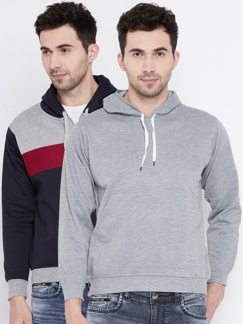 

VIMAL JONNEY Men Pack of 2 Solid Hooded Sweatshirt, Grey