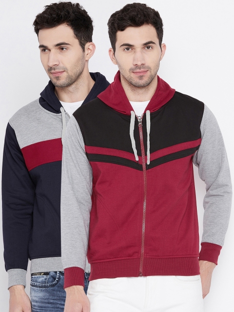 

VIMAL JONNEY Men Pack of 2 Colourblocked Hooded Sweatshirt, Maroon
