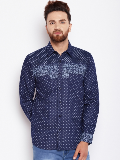 

Oxolloxo Men Navy Blue Regular Fit Printed Casual Shirt