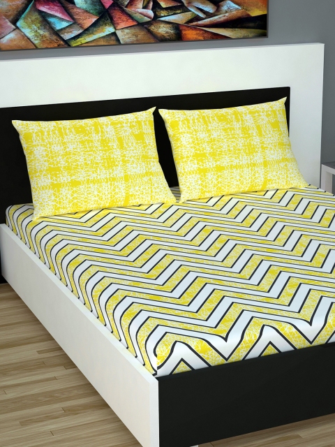 

Divine Casa Yellow & White Extra Large Bedsheet with 2 Pillow Covers