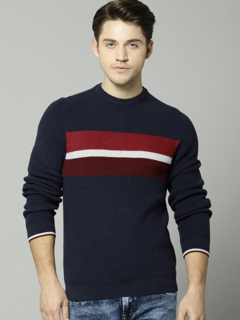 

Marks & Spencer Men Navy Blue & Maroon Colourblocked Pullover