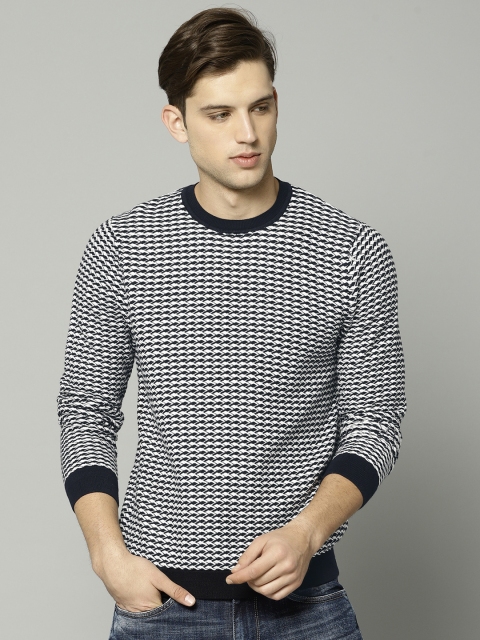

Marks & Spencer Men Navy & White Self Design Pullover, Navy blue