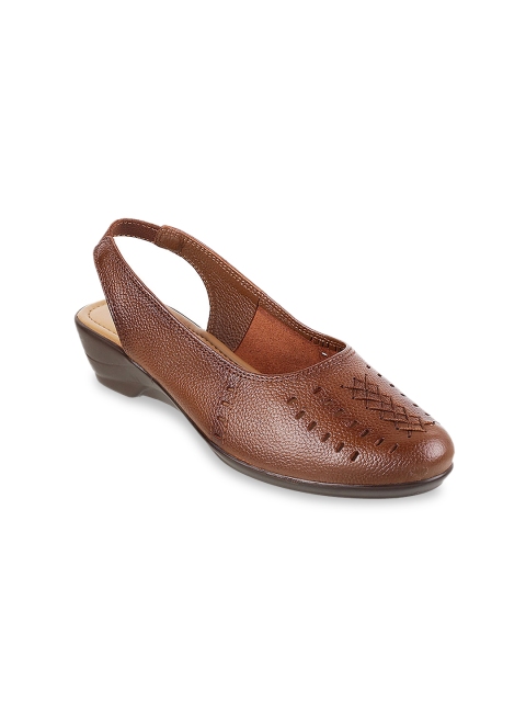 

Mochi Women Rust Brown Solid Leather Pumps