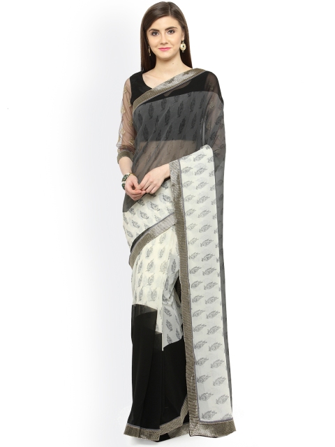 

Shaily Black & Off-White Pure Georgette Embellished Saree