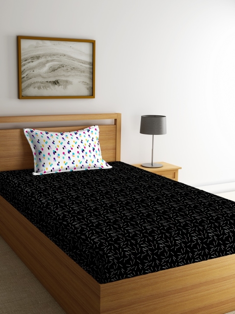 

Portico New York Black Abstract Flat 144 TC Cotton 1 Single Bedsheet with 1 Pillow Cover