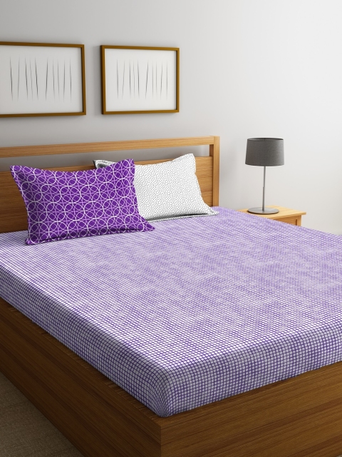 

Portico New York Purple Geometric Fitted 144 TC Cotton 1 King Bedsheet with 2 Pillow Covers