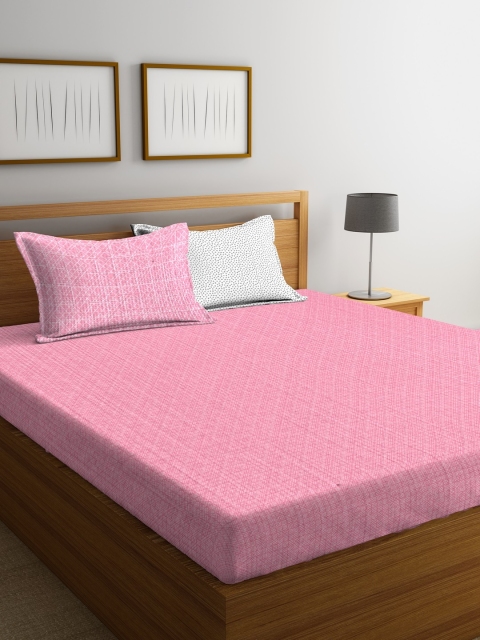 

Portico New York Pink Geometric Flat 144 TC Cotton King Bedsheet with 2 Pillow Covers