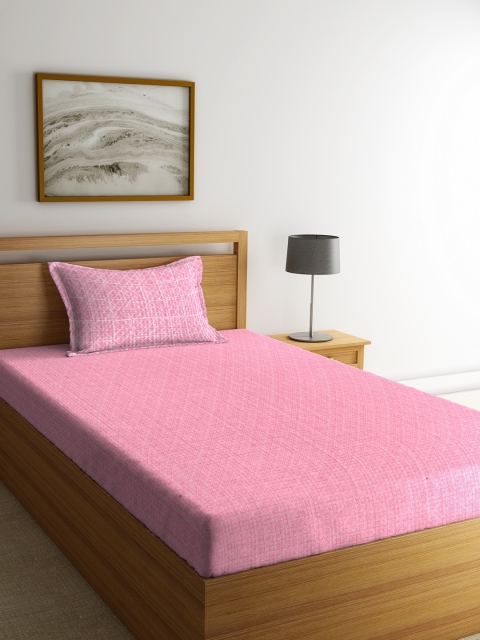 

Portico New York Pink Geometric Flat 144 TC Cotton 1 Single Bedsheet with 1 Pillow Cover
