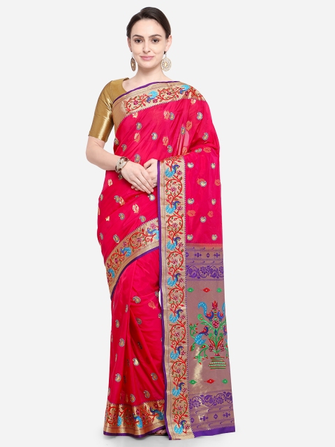 

Ishin Pink Woven Design Poly Silk Saree