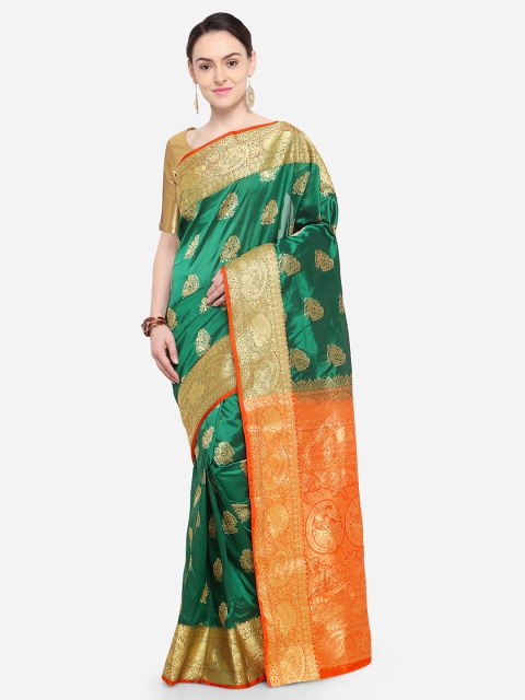 

Ishin Green Woven Design Poly Silk Saree