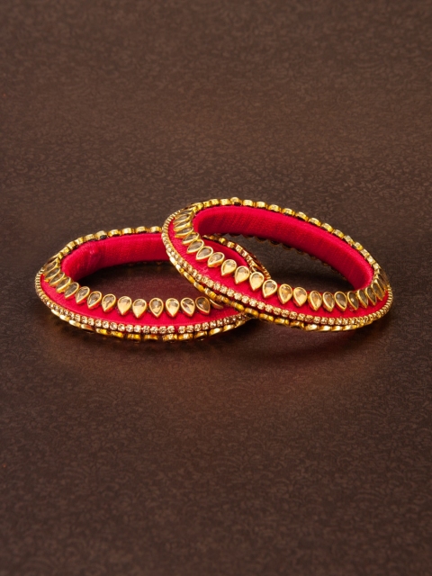 

Rubans Red Gold-Plated Set Of 2 Kundan & Pearl Handcrafted Bangles