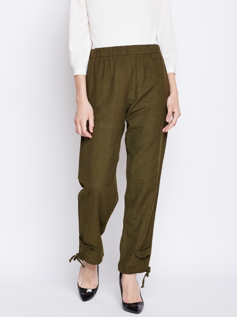 

Oxolloxo Women Khaki Regular Fit Solid Regular Trousers