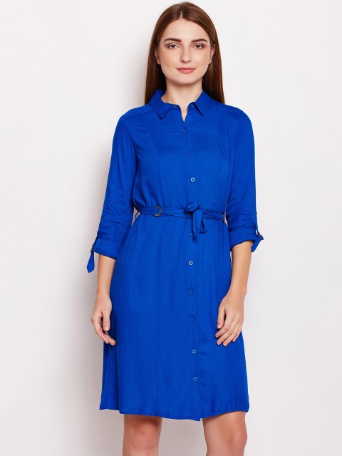 

Oxolloxo Women Blue Solid Shirt Dress