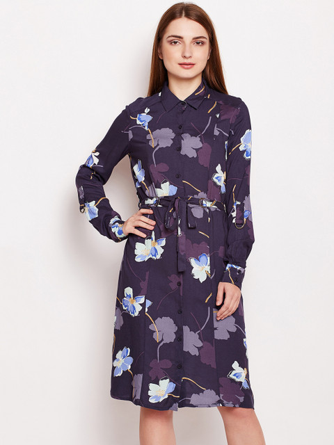 

Oxolloxo Women Purple Printed Shirt Dress