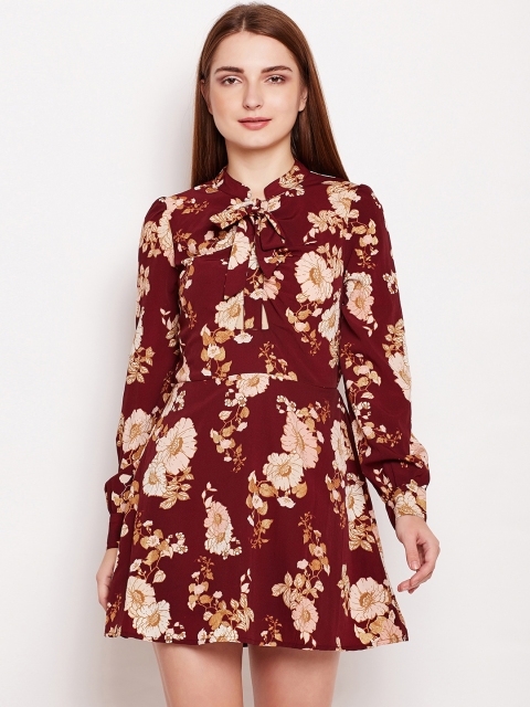 

Oxolloxo Women Maroon Printed A-Line Dress