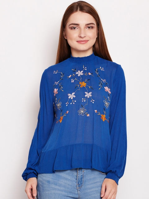 

Oxolloxo Women Blue Embroidered Top