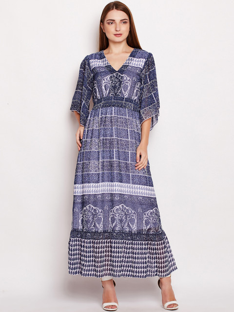 

Oxolloxo Women Navy Blue Printed Maxi Dress